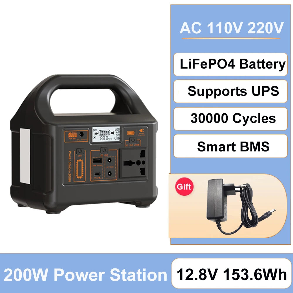 Gaiaray 100W 200W 300W 500W Portable Power Station Pure Sine Wave Solar Generator LiFePo4 Battery Power Plant For Camping Energy