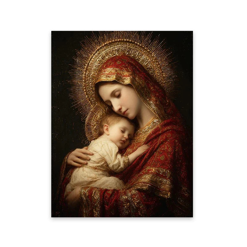 Virgin Mary and Baby Jesus Canvas Wall Art, Sacred Heart of Jesus Canvas Prints, for Living Room Home Decoarion