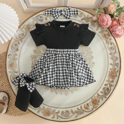 Baby Girl Bodysuit Dresses Short Sleeve Heart Shape Bow Romper Infants Onesies With Socks Headband 3pcs Sets For Newborn Girls
