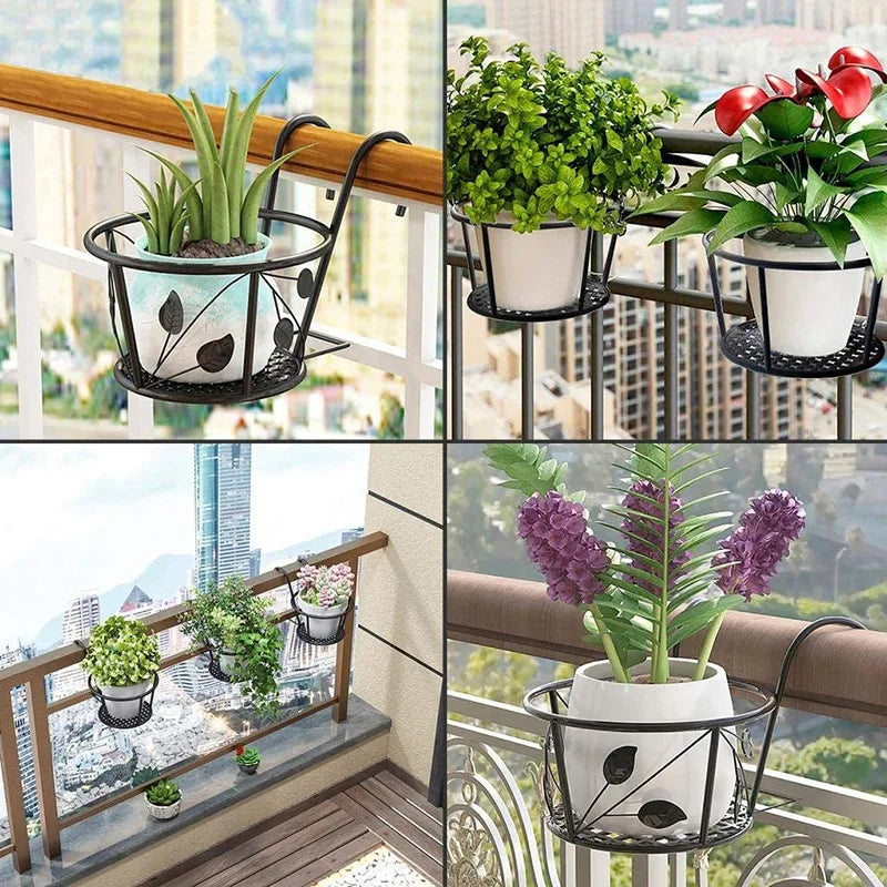 Balcony Iron Hanging Flower Rack Railing Plant Pot Holder Indoor Succulent Pothos Storage Display Stand Home Garden Decor
