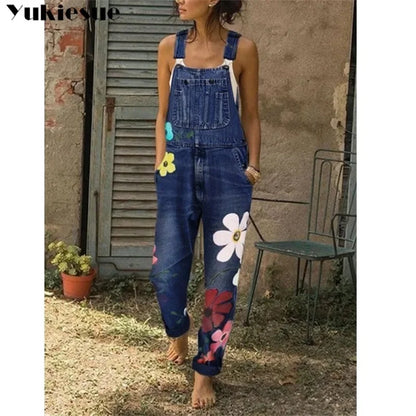 floral printed New Arrival Sleeveless Jumpsuit Jeans Sexy Bodysuit Women Denim Overalls Rompers Girls Pants Mom Jeans Ladies