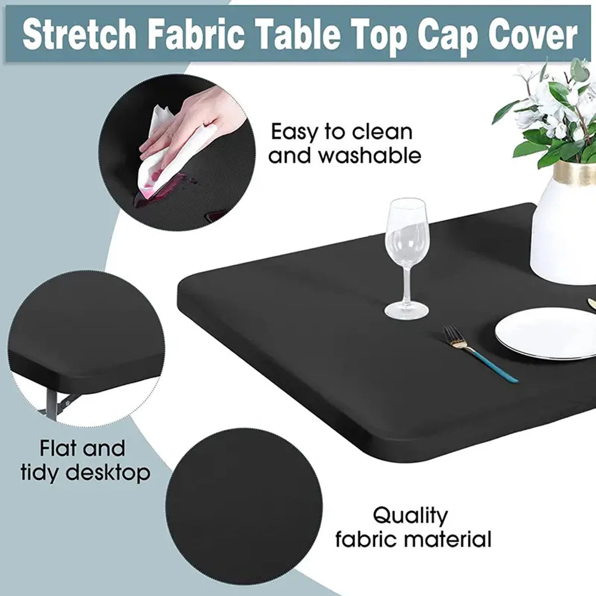 1Pcs Stretchy Square Table Cover, Washable Tablecloth For Party Dining, Cocktails Table, Birthday Wedding Party Decorations