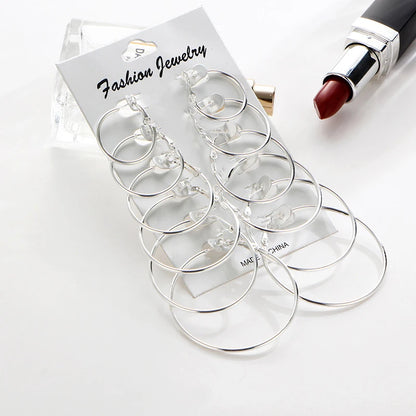 12pairs/6pairs Simple Punk Hoop Earrings Set Big Circle Earrings
