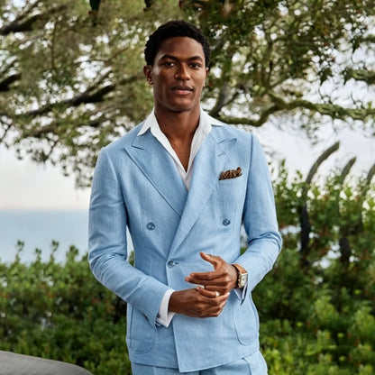 Summer Linen Double Breasted Suits for Men 2 Pieces Separates Blazer Pants for Beach Wedding Casual Party Guest Men Suits 2026