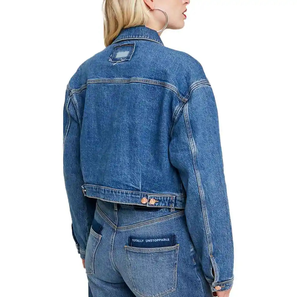 Women Casual Denim Jacket Light Wash Button Detail Spring Autumn Versatile Streetwear Outerwear