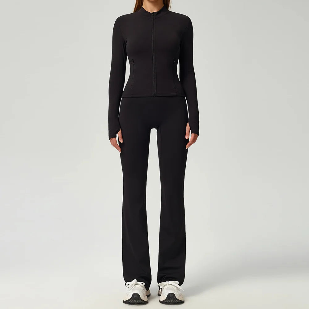 Fitness Suit 2PCS Women Tracksuit Sports Zipper Long Sleeve Yoga Set Gym Clothes Flared Pants Sportswear Female Workout Clothes