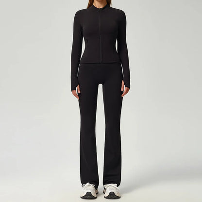 Fitness Suit 2PCS Women Tracksuit Sports Zipper Long Sleeve Yoga Set Gym Clothes Flared Pants Sportswear Female Workout Clothes