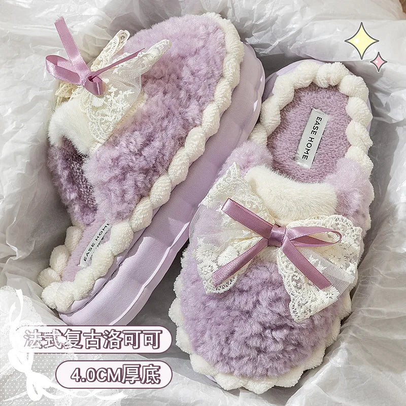 2026 New Women's Plush Slippers - Bow Detail Winter House Shoes, Ultra-Soft Non-Slip Indoor Slippers for Home&Maternity Comfort