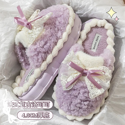 2026 New Women's Plush Slippers - Bow Detail Winter House Shoes, Ultra-Soft Non-Slip Indoor Slippers for Home&Maternity Comfort