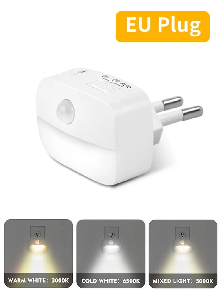 Motion Sensor LED Night Light, Plug-in Socket, 3 Modes Night Lamp For Room Kitchen Hallway Human Induction Emergency Lighting