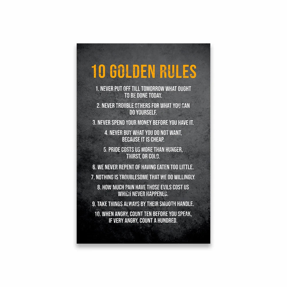 10 Rules of Life Motivational Poster Inspiration Canvas Print Wall Art Office Decor Home Decor Motivational Sign Positive Saying