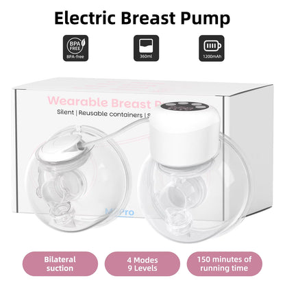 2-in-1 Wearable Breast Pump Hands Free Electric Breast Pumps Comfort Milk Collector W/ LCD Display 4 Modes & 9 Level,300mmHg MAX