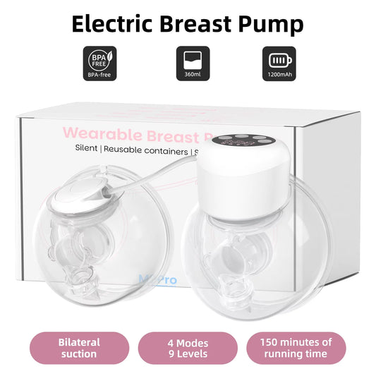 2-in-1 Wearable Breast Pump Hands Free Electric Breast Pumps Comfort Milk Collector W/ LCD Display 4 Modes & 9 Level,300mmHg MAX