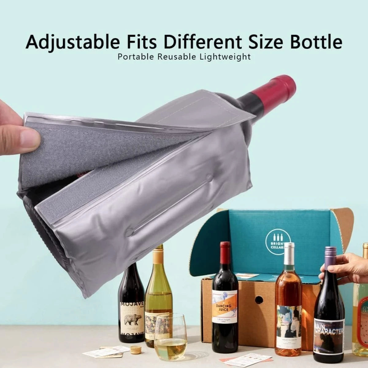 D9 Grey Insulated Wine Cooler Bag BBQ Reusable Quick Cooling PVC Tote Fits Most Bottles Keeps Wine Fresh for Picnic Party Travel