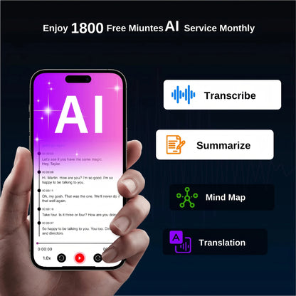 AI Voice Recorder with Auto Transcription Translate Summarize & Mindmap Phone Call Recording for Lectures, Meetings & Interviews
