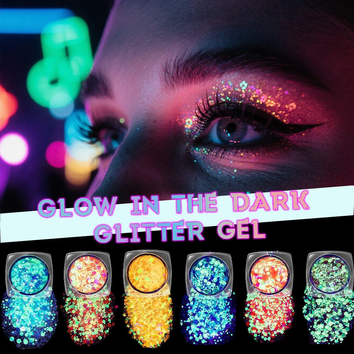 6pcs Glow in The Dark Glitter Gel Water-Based Chunky Glitter for Mardi Gras Christmas Carnival Rave Festival Outfits