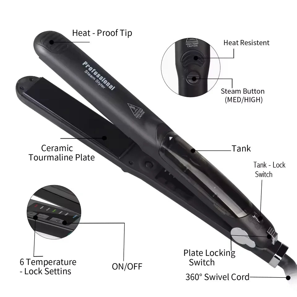Professional Steam Hair Straightener Ceramic Flat Iron 450℉ Fast Heat  Oil Treatment Hair Care Tools