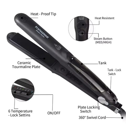 Professional Steam Hair Straightener Ceramic Flat Iron 450℉ Fast Heat  Oil Treatment Hair Care Tools