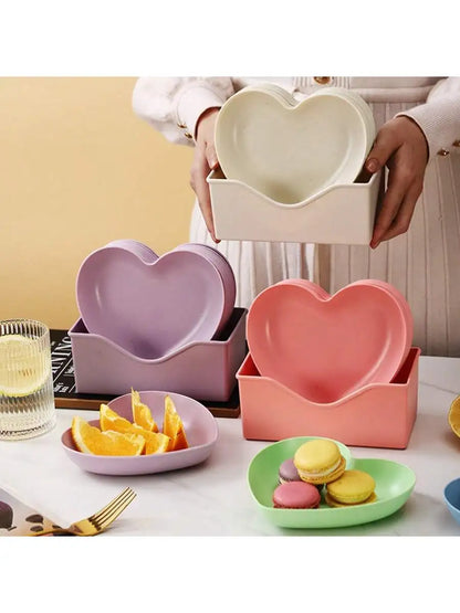 1/5/10/20pcs Plastic Heart Shaped Dinner Plate Set - Red And Pink Heart Themed Fruit Snacks Plate,Suitable For All Parties