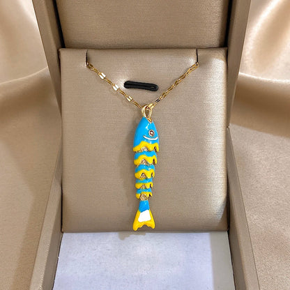 18K Gold Plated Stainless Steel Fish Pendant Necklace for Women