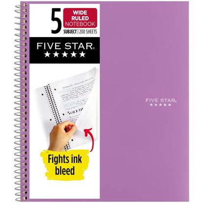 Spiral Notebook with Study App 5 Subject Wide Ruled 8 x 10.5 Inches Amethyst Color for School College Office Supplies