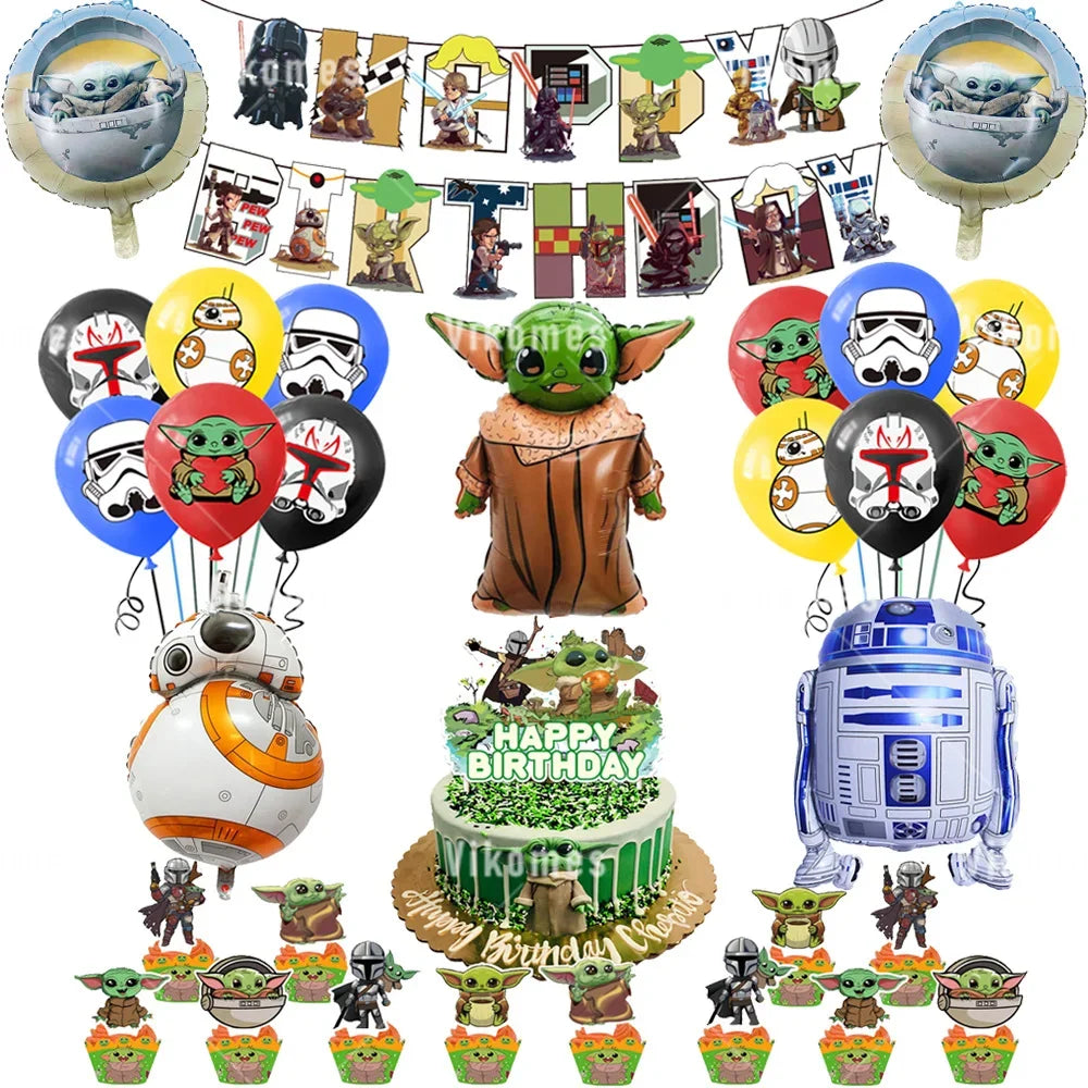 Green Yodaed Latex Balloons Hero Master Robot Foil Ballons Happy Birthday Party Banner Tableware Cake Topper Decoration Kid Toy
