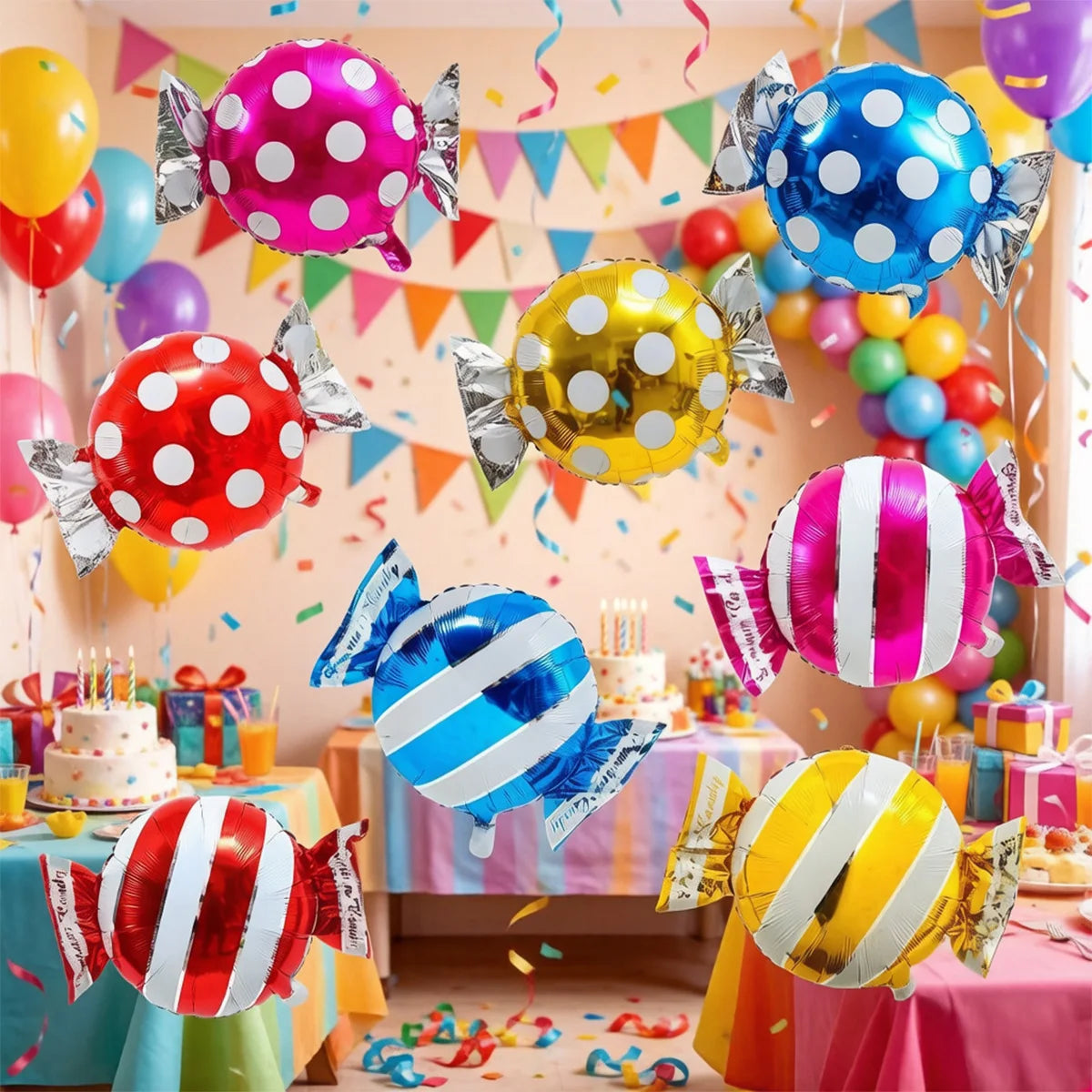 4Pcs Colorful Candy Foil Balloons Children's Birthday Party Decoration Striped Polka Dots Balloon Kids Baby Shower Christmas