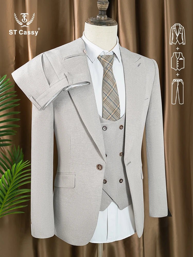 Turkish Style High Quality Men Suits 3 Piece Set Elegant Slim Fit Formal Office and Leisure Banquet Groomsman Set Groom's Suit