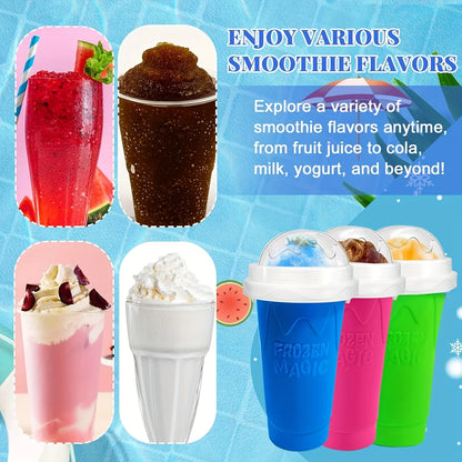 Slushie Maker Cup, DIY Magic Frozen Smoothies Cups For Homemade Milk Shake Ice Cream Maker, Cooling Cups, Double Layer Squeeze Slushy Maker Cup, Frozen Magic Squeeze Cups With Lid & Straw For Juice Milk Yogurt Smoothie, Fun S