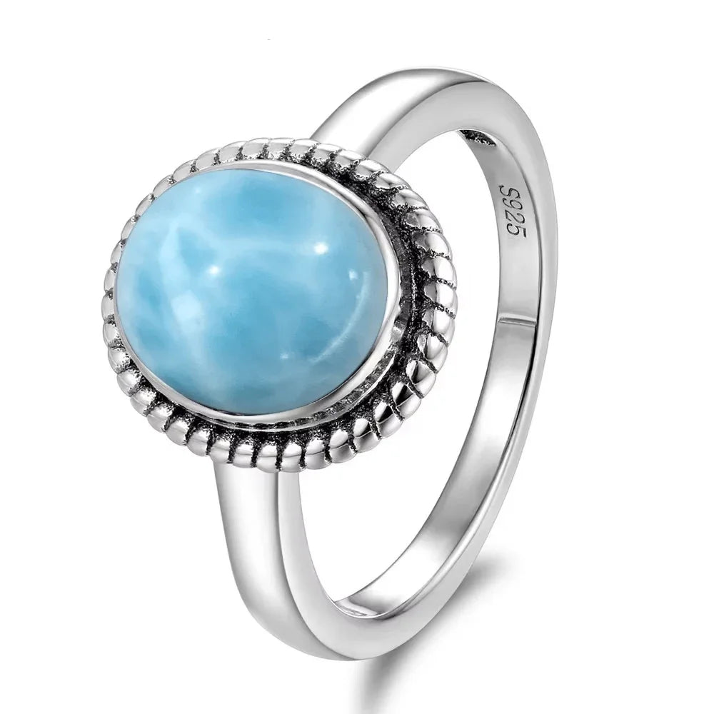 Original Certified 925 Silver Rings Larimar Natural Blue Stone 8*10MM oval shape twist Rings Fine Jewelry Gifts for Women Men
