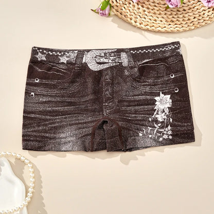 1PC Plus Size Women's Seamless Denim Briefs High-Stretch, Breathable, Mid-Rise, Boxer Briefs All-Season Wear
