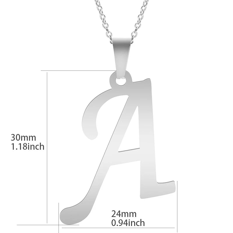 26 Letters Necklace Stainless Steel Initial Necklaces For Women Men Pendant Big Alphabet Chain On The Neck Choker Cadenas Hombre