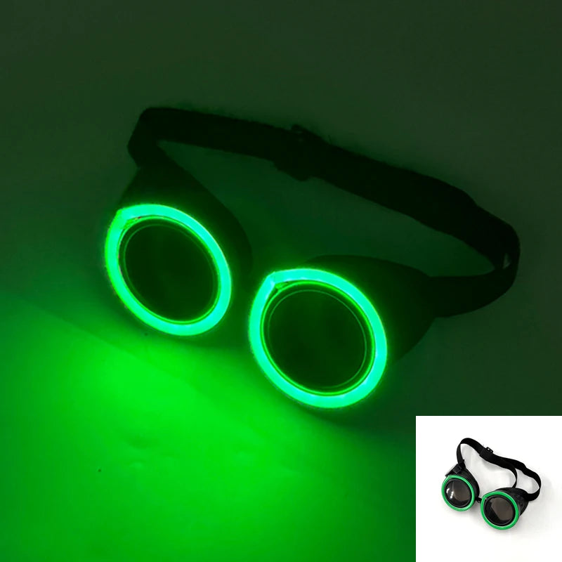 New arrive Round Shape LED Luminous Glasses with Dark Lens Rezz Style Neon Glow Goggles Glow in The Dark Night Club Party Props