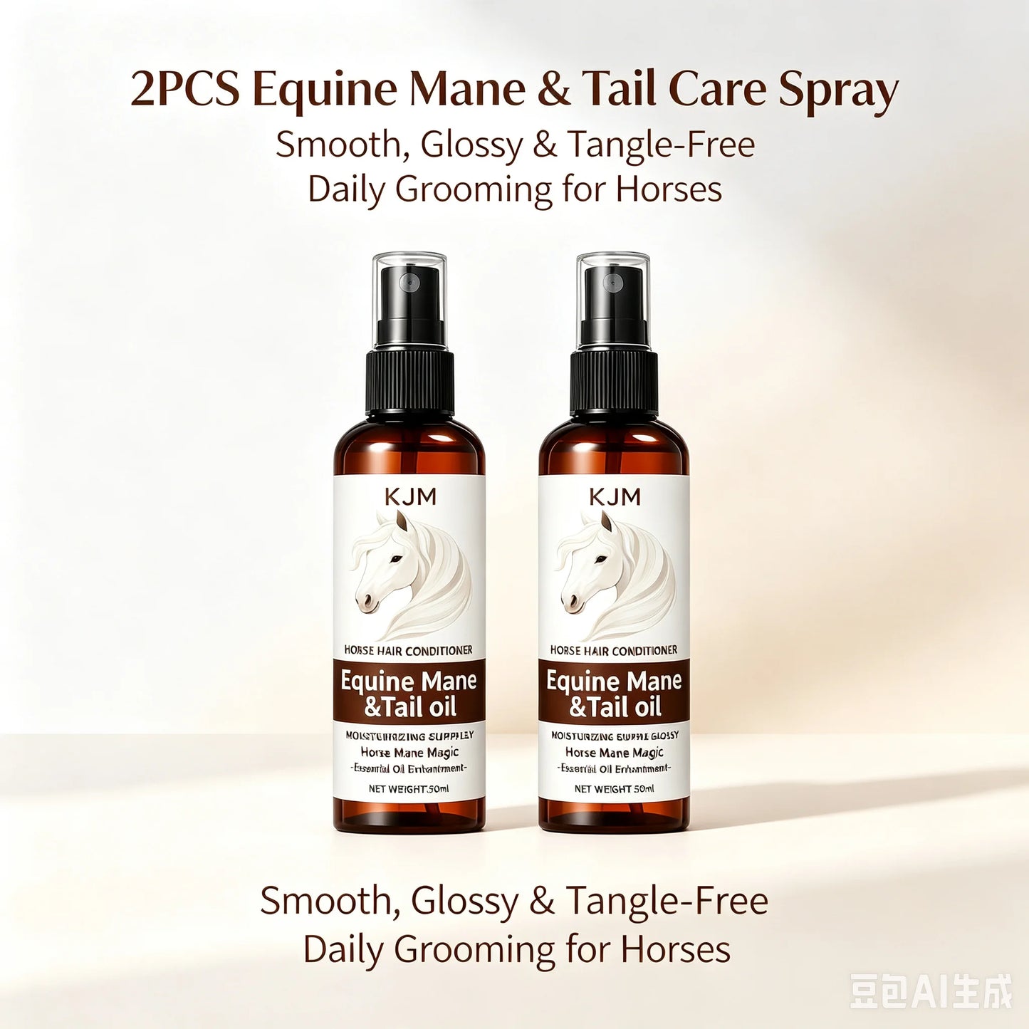 KJM Horse Mane Detangling Spray All Breeds Plant Extract Quick Moist Non Greasy Shiny Equine Daily Groom Spray