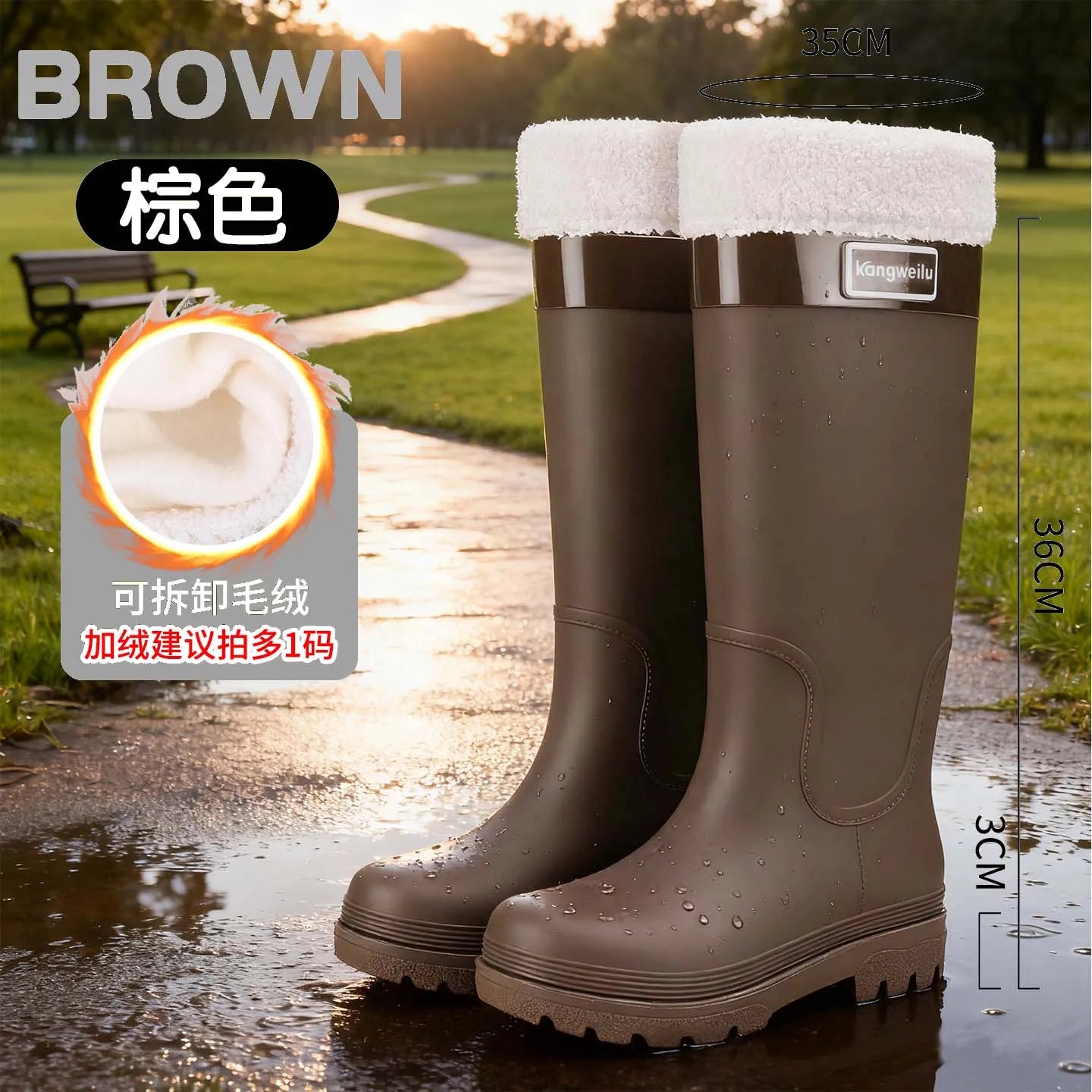 High-top rain boots, women's rain boots, lined adult outer wear, waterproof hiking boots, anti-slip shoes, durable sole