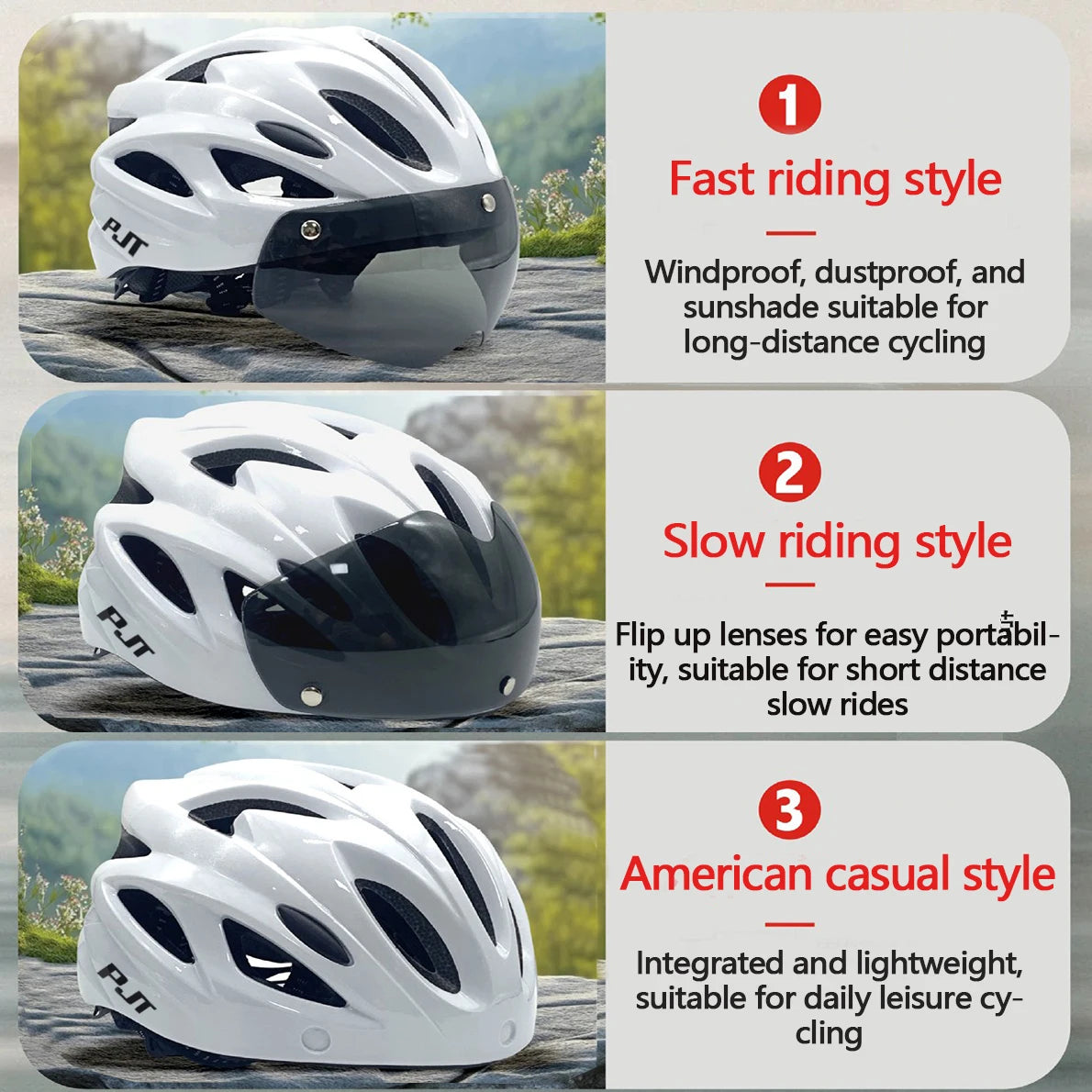 PJT Ultra-Light Magnetic Goggles Bicycle Helmet Lightweight PC Shell & EPS Foam Construction Cycling Helmet MTB Bike Helmet