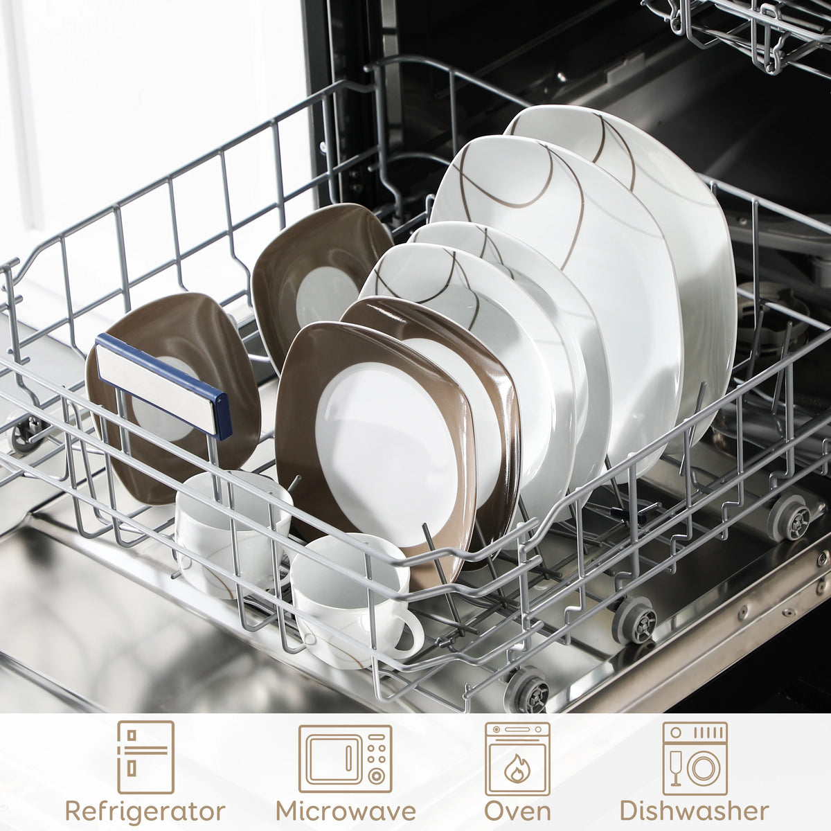 VEWEET 30-Piece Porcelain Ceramic Kitchen Dinner Plate Set with 6pcs Dessert Plates/Soup Plates/Dinner Plates/Cups/Saucers