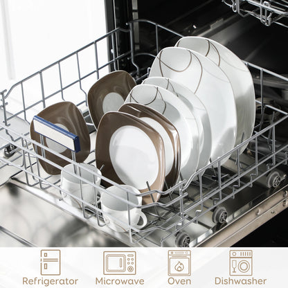 VEWEET 30-Piece Porcelain Ceramic Kitchen Dinner Plate Set with 6pcs Dessert Plates/Soup Plates/Dinner Plates/Cups/Saucers