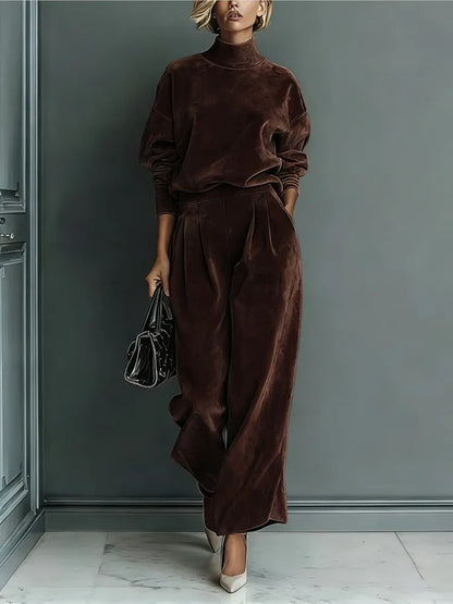 Autumn Winter Fashion High Collar Gold Velvet Long Sleeve Women's Suit