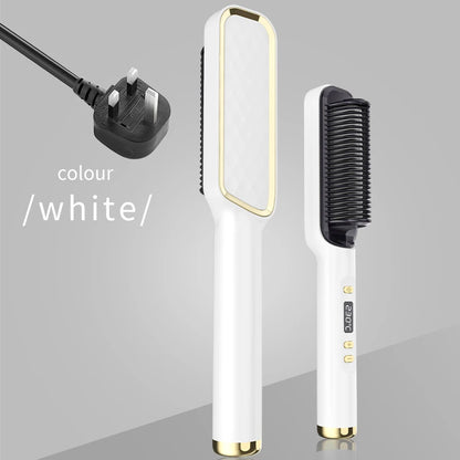 Hair Straightener Ceramic Hot Comb 2 in 1 Electric Straighten Hair Brush Negative Ion Fast Heating Styling Tool ﻿