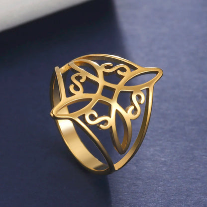 LIKGREAT Witch Knot Ring for Women Men Hollow Stainless Steel Finger Rings Celtic Vintage Amulet Protection Couple Jewelry Gifts