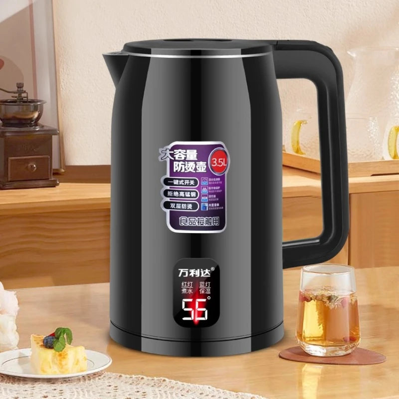 Electric Kettle 3.0L, Double-Layer Anti-Scald Design, Food-Grade Stainless Steel, 1500W Fast Boil, Insulated Handle