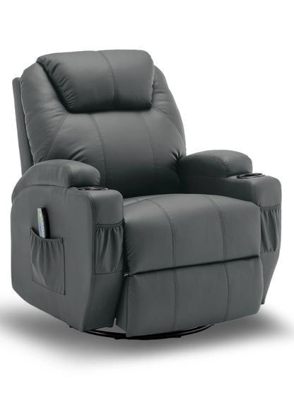 Recliner Chair with Massage and Heat, 360° Swivel Rocking Chairs for Adults, Remote Control and Cup Holder for Living Room
