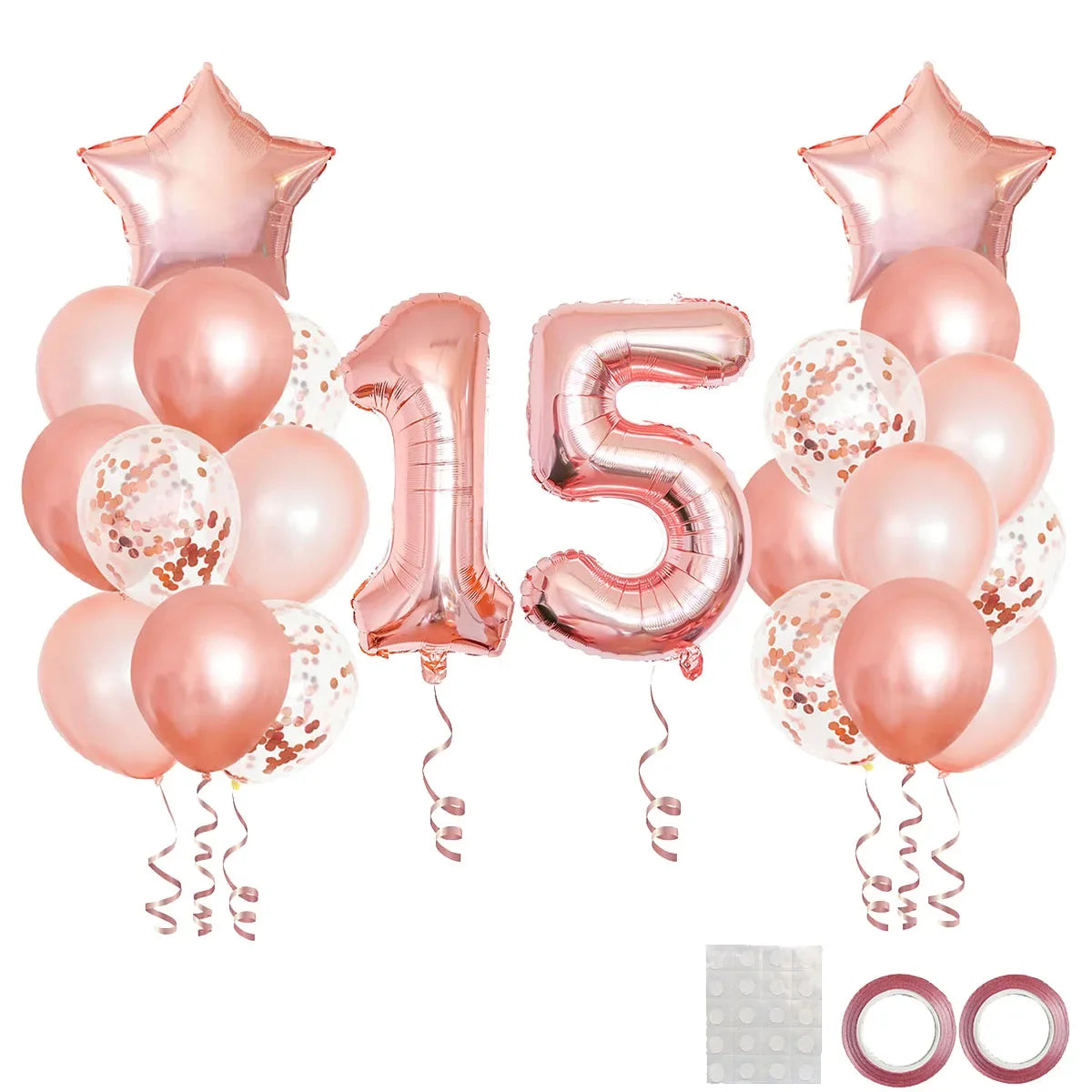 25pcs Rose Gold Mixed Balloons 10 15 16 18  20 21 25 30 35 40 50th Birthday Party Decorations  Woman Birthday Anniversary Decor