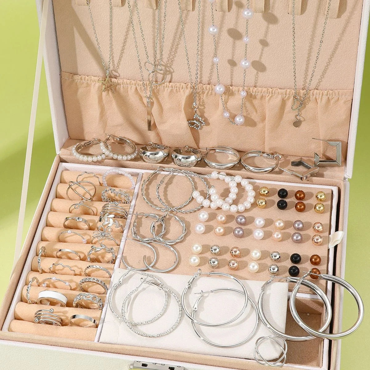 86 Pcs Fashion Jewelry Set For Women Pearl Alloy Earrings Necklaces Rings Bracelets Stackable Boho Jewelry Party Daily No Box