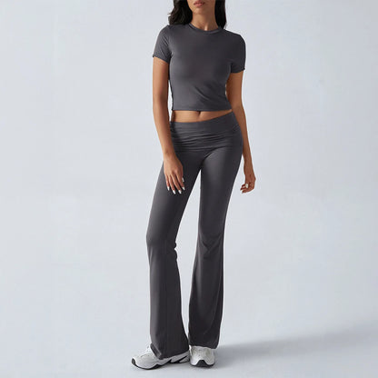 Women's Sexy Tops Suits 2026 Summer Latest Casual Solid Color Yoga Suit Slim Fit Sports Short Sleeved Pants Two-Piece Set Outfit