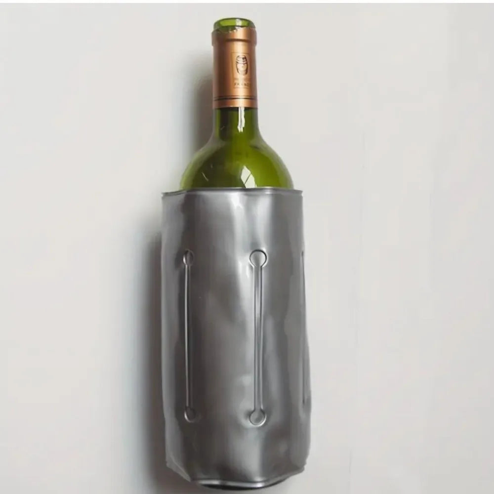 Rapid 33cm x 18cm Wine Cooler Bag Reusable Silver Finish Insulated Wine Sleeve Ice Less Refrigerant Gel Gel Cooler Wrap Barbecue