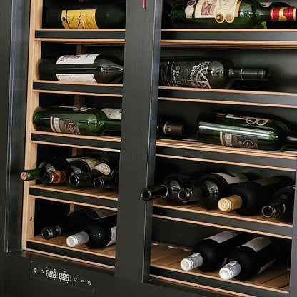 Two Tempered Glass Doors Battery-Powered Heating Function Electric Wine Cooler Cellar Fridge Luxury Beer Red Wine Hotel