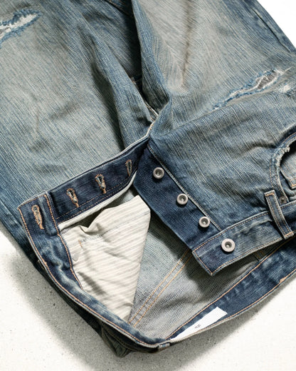 American Hollowed Out and Ripped Design Washed Denim Pants Hip-hop High Street Style Worn Edges Old Straight Leg Wide Leg Pants