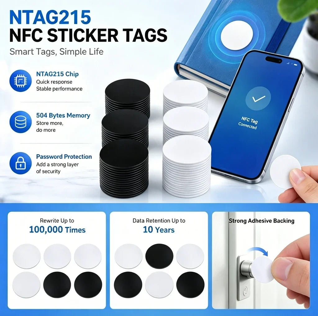 Ntag 215 NFC Phone Available RFID Tags Stickers Adhesive Label NFC Ntag215 Self-adhesive Tag 13.56MHz ISO14443A Sticker